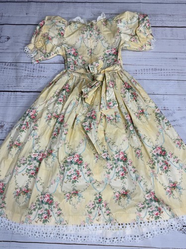 Vtg Daisy Kingdom Yellow Floral Fit & Flare Dress Crochet Puff Sleeve Girls Sz 7 - Picture 6 of 14