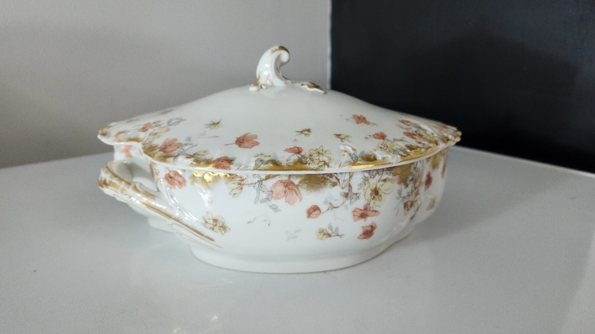 Antique Haviland Limoges Hand Ptd Floral Covered Serving