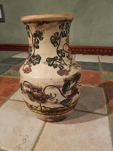 Vintage Multi-Colored Italian Carved Clay Pottery 9" Vase - Picture 2 of 4