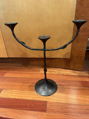 Portacandele tre bracci bronzo stile Giacometti bronzo battuto a mano alto 18” - Foto 4 di 13