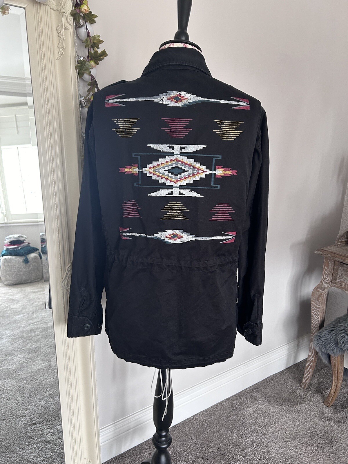 Polo Ralph Lauren Black Military Aztec Field Jacket RRP£499 Size M Embroidered