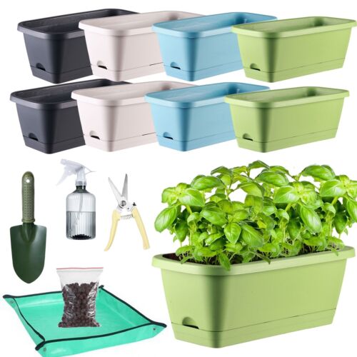 8 pcs Planter Boxes Outdoor Large Window Box Planters Rectangle for Indoor Plant