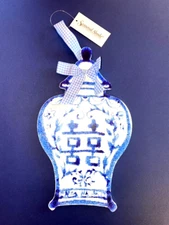 SEASONAL ABODE Blue & White GINGER JAR Wooden Painted Ornament Wall Hanging NWT