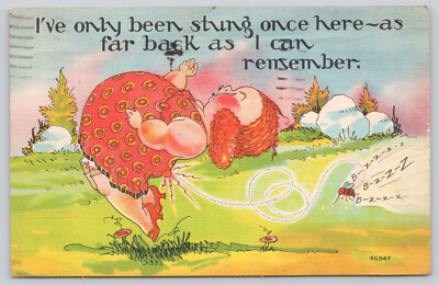 #ad Postcard Woman Gets Stung By Bee Comic 499 $4.55