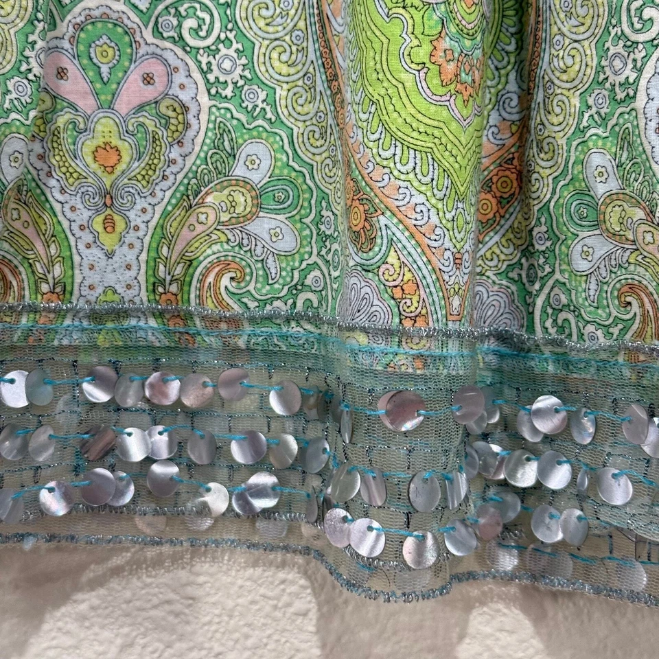 Falda De Colección Años 90 Y2k Sello Húmedo Verde Boho Mod Estampado Lentejuelas Caprichosa Hada Hippie M Foto 3 de 4