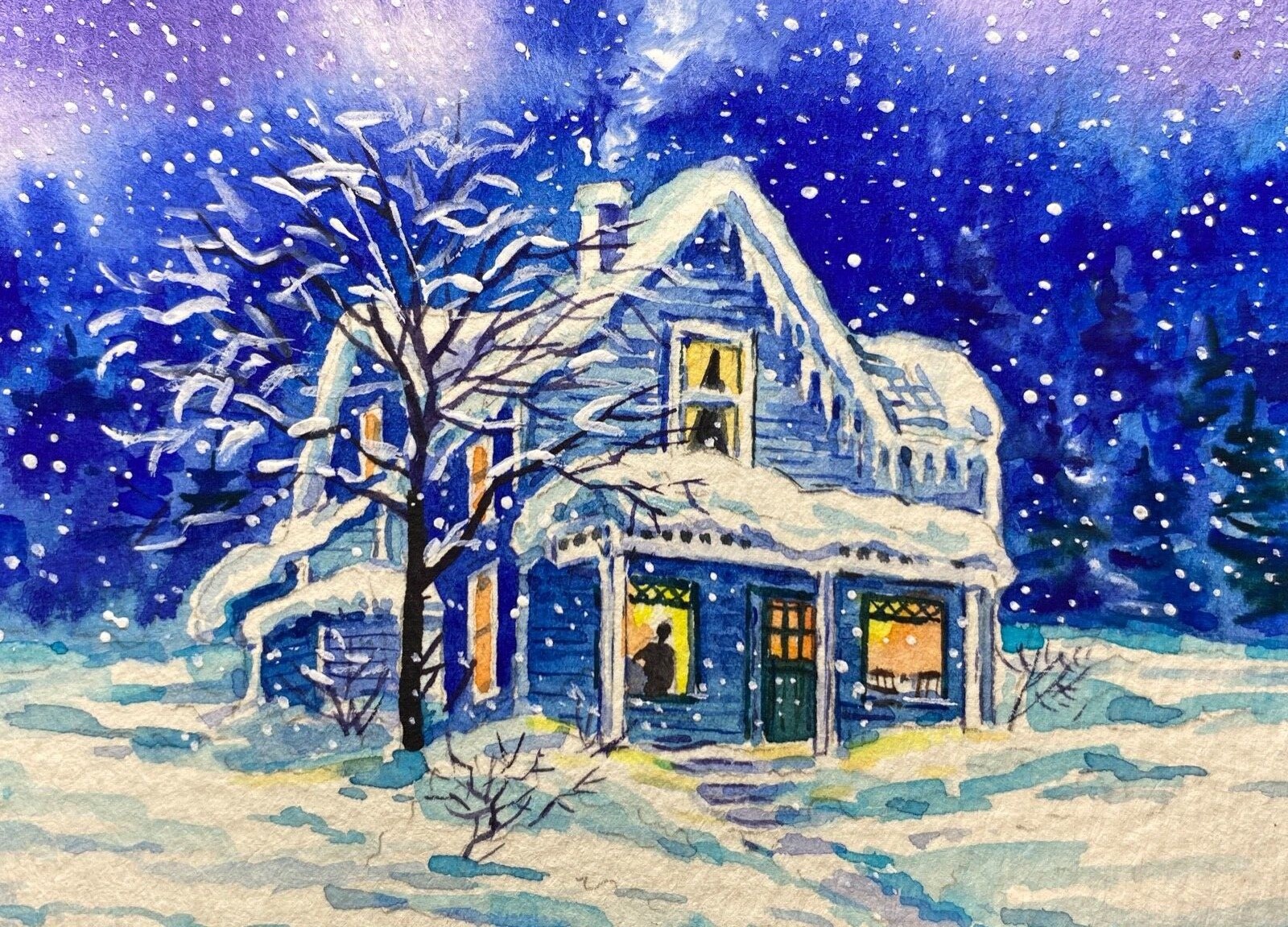 Watercolor Painting Winter Snow Country House Nature ACEO Art No.61 | eBay