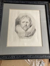 Vintage Framed Engraving, 15th Century Nobleman, Official Musee Du Louvre Stamp
