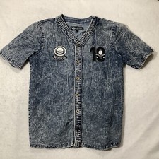 Retro District Shirt Size Large Men Stonewash Denim Button Up Skull Rock Biker