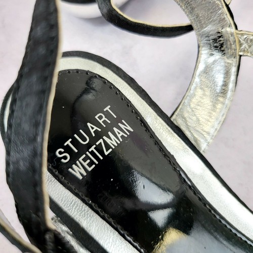 STUART WEITZMAN Kids Silver Black Ankle Strap Sandal 1 Girls Beads Sparkle Bow - Picture 2 of 11