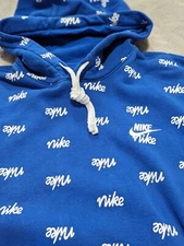 Nike F Club Script AOP PO Hoodie- Mens Blue Elite Sweatshirt Medium dc8090-480