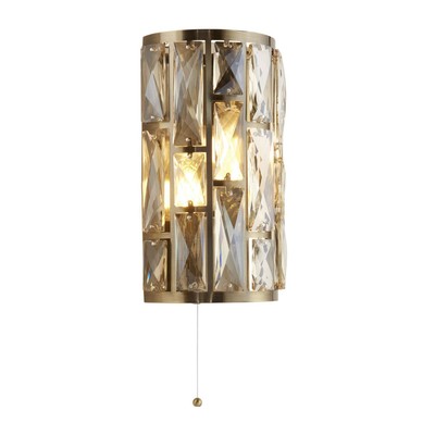 Wandlampe Wandleuchte Kristall mit Schalter H: 27 cm in Messing Creme 2x E14