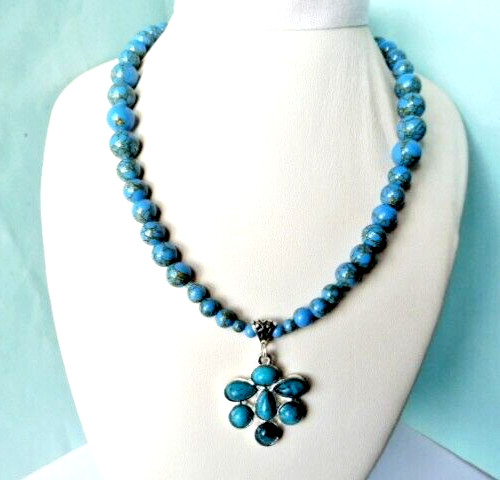 Collier en turquoise véritable de 200 carats et véritable argent massif de 45cm