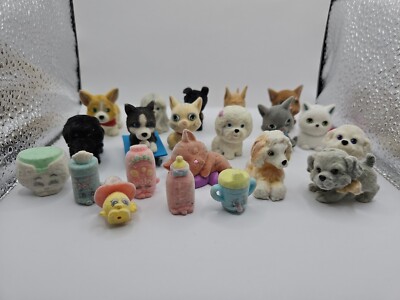 Puppy In My Pocket Fuzzy Flocked Soft Pets dog cat Animals 2'' LOT OF 21