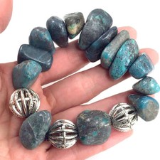 Blue Turquoise Bracelet Rough Nugget Beads Kingman Stretch Healing Gemstone