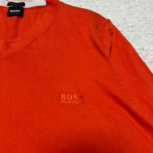 Hugo Boss Sweater Men Medium Orange Cotton V Neck Long Sleeve Stretch Casual - 第 4/12 張圖片