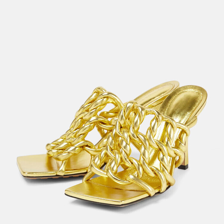 PANTOFOLA D’ORO Ciabatte sandalo donna 2023 moda punta aperta tessuto tacco a spillo scarpe mulo MOMG