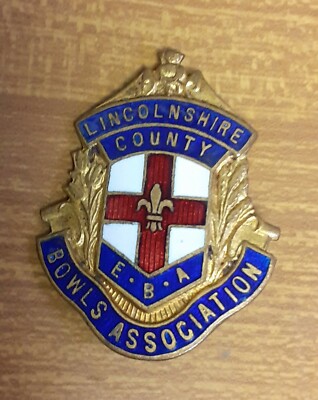 Old UK Bowling Club Enamel Badge - Lincolnshire County E.B.A. Bowls Association