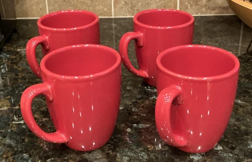 Vintage Set of 4 Red Corelle Coordinates Stoneware Coffee Mugs