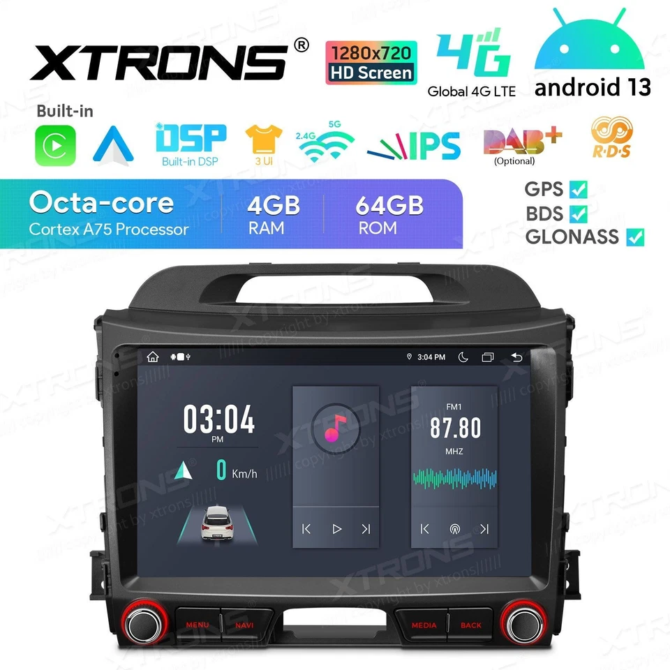 AUTORADIO ANDROID 13 4/64GB STEREO AUTO KIA SPORTAGE SERIE3 2010-2015 NAVI GPS - Immagine 3 di 4