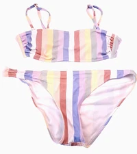 Xhilaration Bikini 2-piece Swim Suit L Top Bottom Colorful Stripe Bandeau Lined