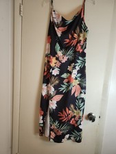 SHEIN Black Multicolor Floral Maxi Dress L Cowl Neck Sleeveless Strappy Knit