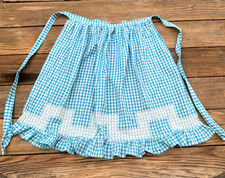 Vintage Handmade Half Apron Waist Blue Gingha...