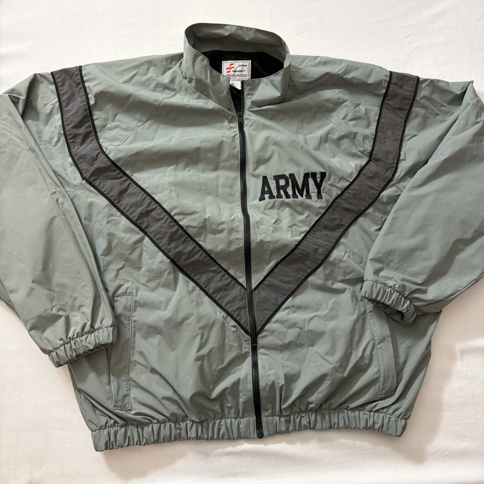 US Army Military Jacket Medium Long 1998 Green Nylon IPFU Windbreaker Training