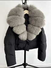 Women's Cropped Puffer Jacket Faux Fur Collar Winter Coat Black Brown White