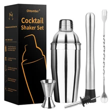 Cocktail Shaker Bartender Kit - 5PCS Cocktail Martini Shaker with Strainer, M...