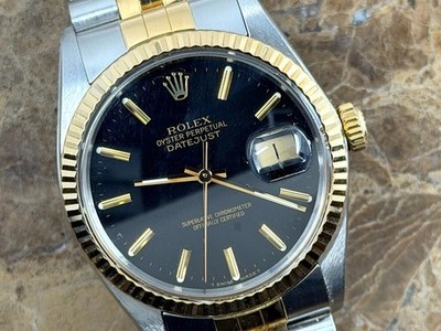 Rolex Datejust 36 18k Gold / Steel Automatic Jubilee Bracelet Black Dial w Box