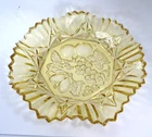 Federal Glass MCM Yellow Table Serving Dish Fruit Design w/ Ornate Ruffled Edge