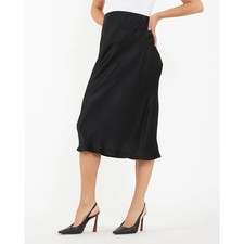 RIPE Maternity Crystal Black Satin Viscose Midi Slip Skirt Size XS