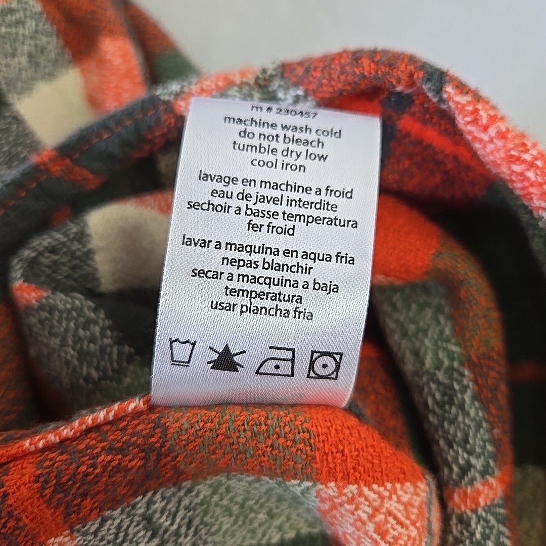 SUB POP Records Camano Flannel Shirt Orange Autumn Plaid Men's S Woven Cotton