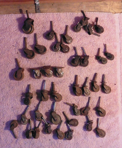 Lot of Approx 40 Mixed Vtg Antique Caster Wheels Metal Wooden Swivel Industrial