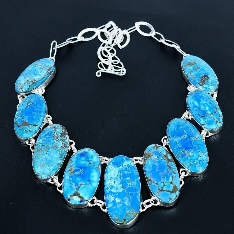 Collar de joyería de plata de ley 925 hecho a mano con piedras preciosas turquesa Foto 4 de 4