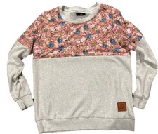 Ampersand Avenue Floral Colorblock Sweatshirt Women's Medium Gray Pink Blue