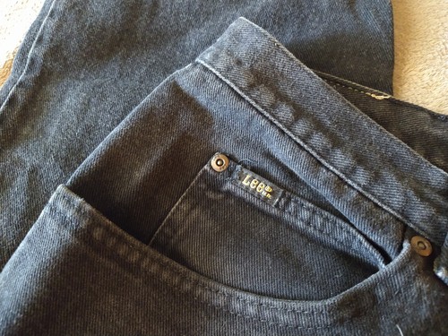 Vintage Lee Pants Men's 34x32 Hemmed To 34x26 Black Denim Jeans Straight Leg - Picture 4 of 12
