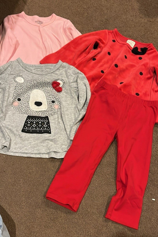 Lot Of 3 First Impressions Tops And - Pair Of Red Pants 24 Mos