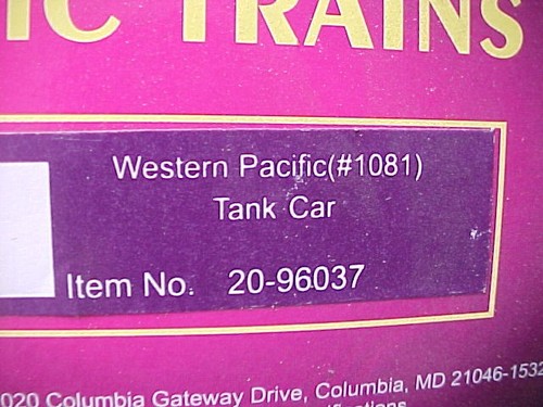 Coche cisterna O MTH Premier 20-96037 Western Pacific #1081 (B) | Zustand: Used