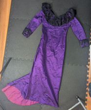 vintage 80s does 1800s Victorian evening dress theater costume lace train purple
