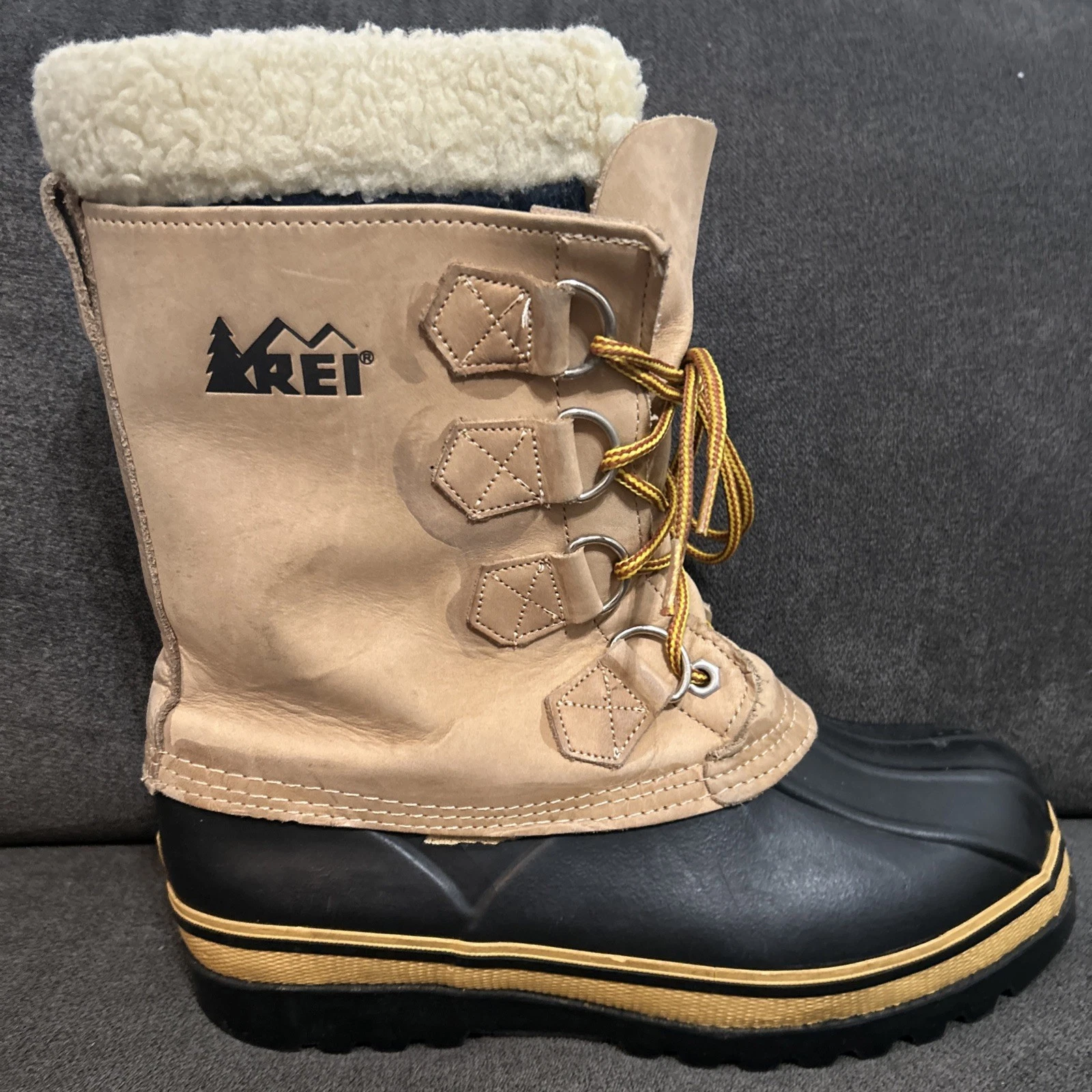 REI Pac Snow Boots Mens 8 Tan Leather Liners Winter Work Hunting Outdoors Packer