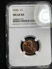 Beautiful High Grade 1935 Lincoln Cent.  NGC GRADED MS 64 RB