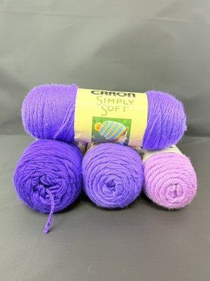 4 Skein Caron Simply Soft 4 Med. Acrylic Yarn Grape, Iris, & Pixie Purple Unused