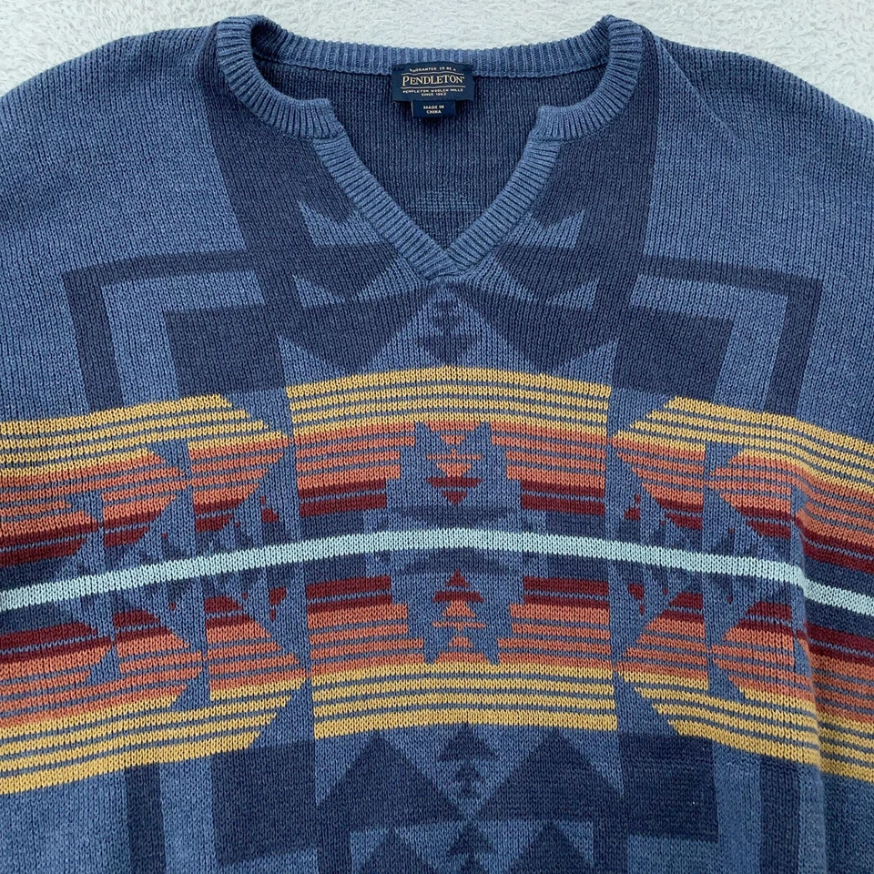 Pendleton Sweater Womens Large Chief Joseph Notch Neck Southwestern Knit Cotton - Image 2 of 4