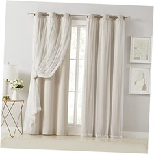 90 Blackout Curtains with Sheer Overlay Mix and 37"W x 84"L Pack of 2 Beige