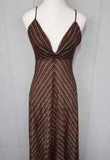 Vintage Maxi Dress Black Red Gold Stripe Cinch Cowl Neck Adjustable 70s 90s Y2K