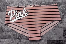 NWT VICTORIA'S SECRET PINK SMALL BLACK STRIPE LOGO RARE NO SHOW HIPSTER PANTIES
