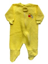 Vintage Baby Pastel Yellow Fleece Winnie The Pooh Zip Up Footed Pajamas 413