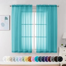 Sheer Curtains 63 Inch Length 2 Panels, 42"W x 63"L Pack of 2 Turquoise