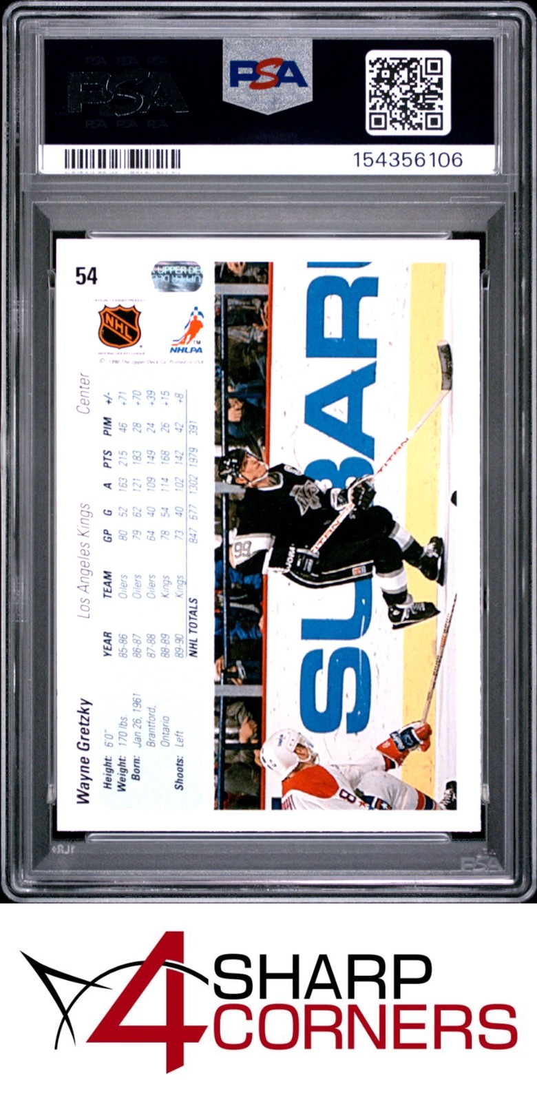 1990 UPPER DECK #54 WAYNE GRETZKY KINGS HOF PSA 9 view 2